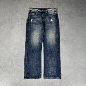 Sean John Relaxed Hamilton Baggy Distressed Jeans Blue Faded Denim - Size: 36x34